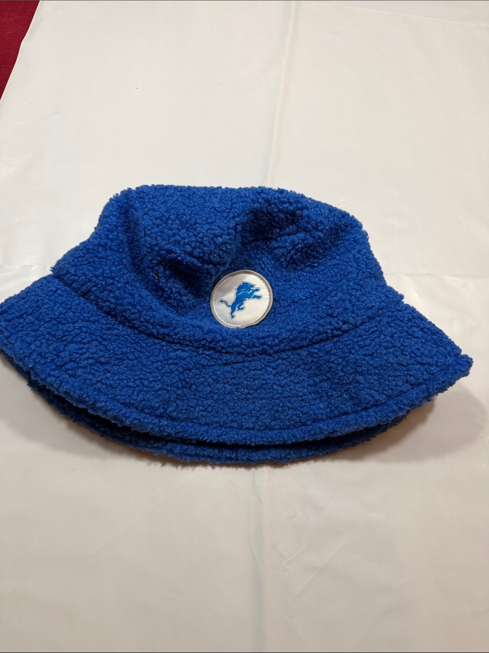 Detroit Lions logo BLUE FUZZY FLEECE Bucket Hat NEW one size comerica floppy new